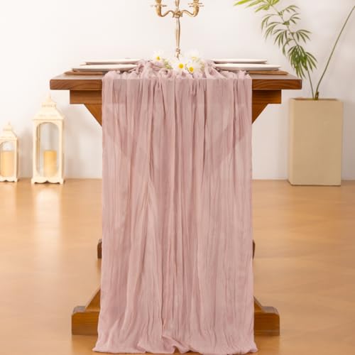 Socomi Dusty Pink 10ft Cheesecloth Table Runner for Wedding & Party Decor