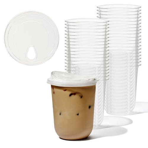 TOSSWARE Natural 16oz Plant-Based Clear Cold Cups with Sip Lids - Recyclable Set of 50