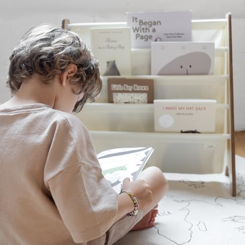 4-Tier Recycled Kids Bookshelf - Front-Facing Toddler Book Organizer