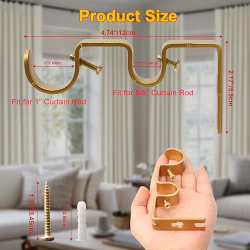 Double Curtain Rod Brackets, 3 Pack Heavy Duty Metal Holders for 1" & 5/8" Rods