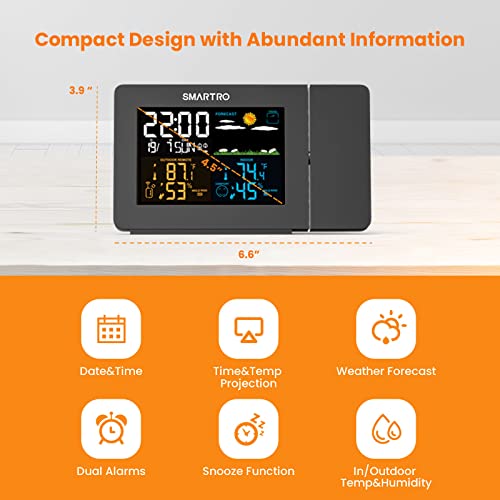 Projection Alarm Clock with Wireless Weather Station and Thermometer