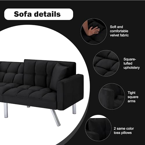 78-Inch Velvet Convertible Sofa Bed, Reclining Futon Couch for Living Room