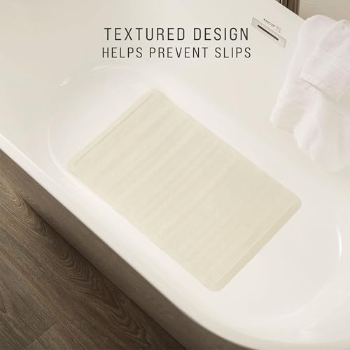 Large Slip-Resistant Rubber Bath Mat 28 x 16 Inch - White Suction-Backed