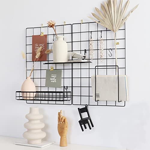 Set of 2 Metal Wall Grid Panels - Photo Display & Wall Storage Organizer