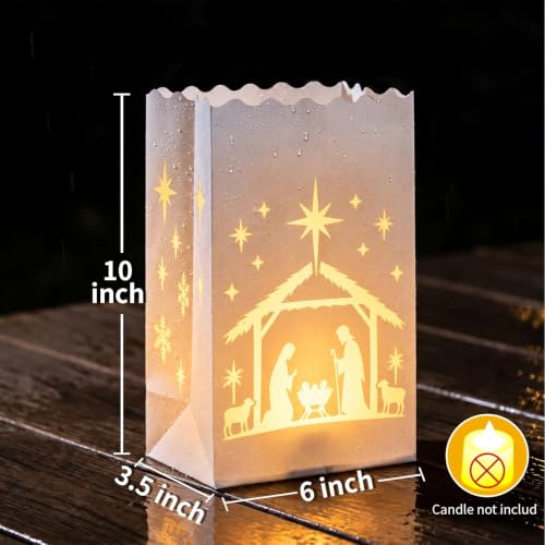 Nativity Waterproof Plastic Luminary Bags - 50 Pack, Reusable Outdoor Decor