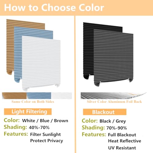 Cordless No Drill Stick On Window Shades - Cut to Size Pleated Blinds