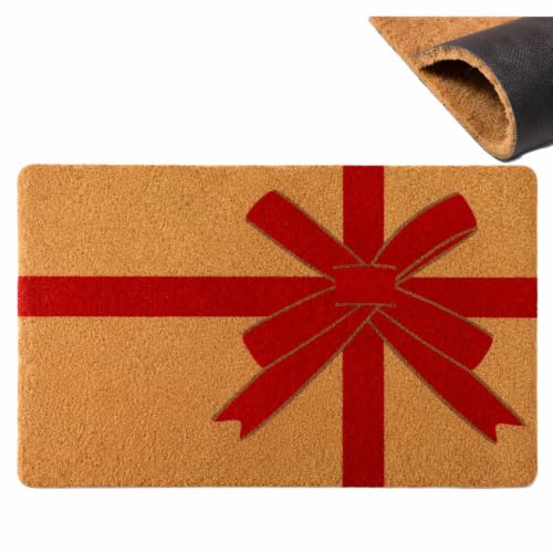 Christmas Red Bow Welcome Door Mat 17 x 29 Inches - Holiday Outdoor Rug