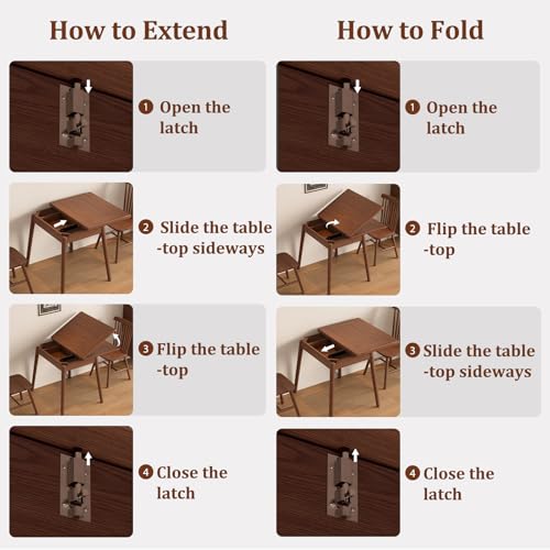 Solid Wood Expandable Dining Table for Small Spaces, 23.6" to 47.2" Walnut