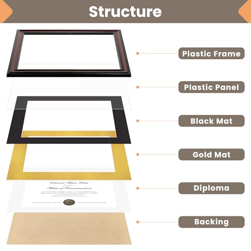 Wood Grain Diploma Frame 11x14 with Double Mat - Fits 8.5x11 Certificate
