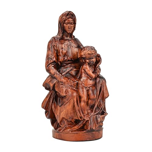 6 Inch Virgin Mary and Jesus Wooden Statue, Catholic Religious Figurine for Home & Christmas Decor