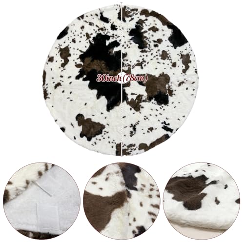 30-Inch Cow Print Christmas Tree Skirt - Black & White Faux Fur Decor