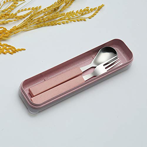 Kids Stainless Steel Flatware Set with Travel Case Pink Fork and Spoon