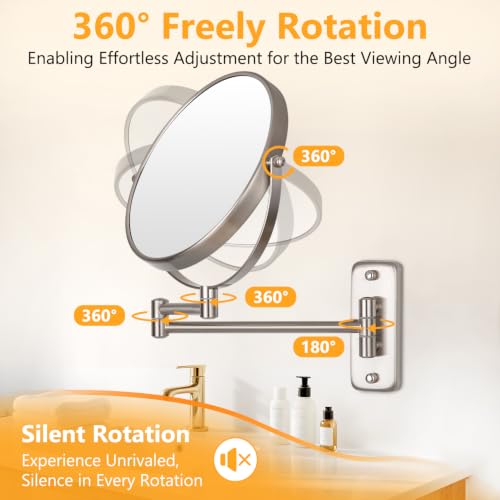 8 Inch Extendable Nickel Wall Mounted Makeup Mirror 1X/10X Magnification No LED - ALHAKIN