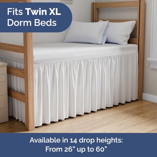 CGK Unlimited Twin XL Bed Skirt - 30 Inch Drop White Dorm Bedskirt