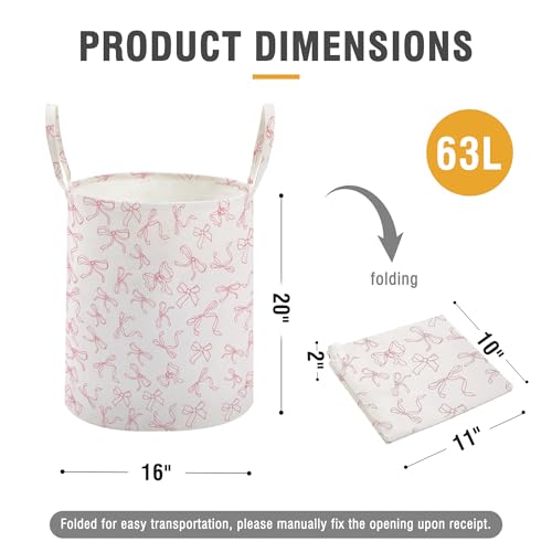 Large Cotton Canvas Nursery Laundry Basket with Handles and Bowknot