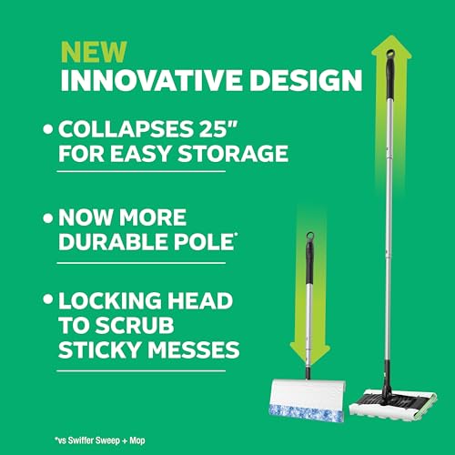 2-in-1 Collapsible Floor Mop and Sweeper Kit with Wet & Dry Cloths