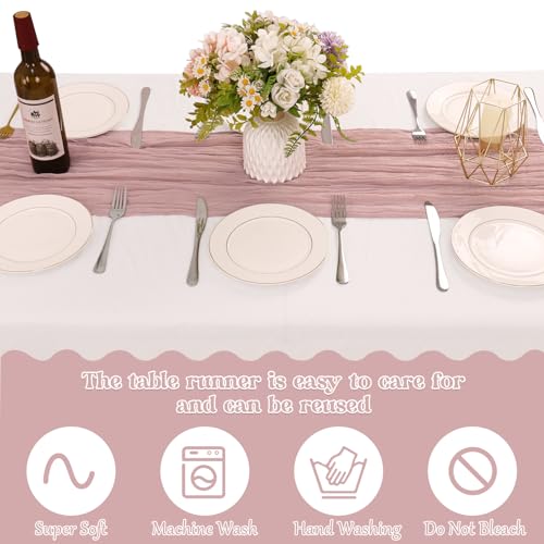 10 Pack Dusty Pink Cheesecloth Table Runners, 10ft Boho Gauze Table Decor