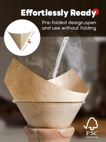 Natural Unbleached Pour-Over Coffee Filters, 5-13 Cup Cone, 50 Pack