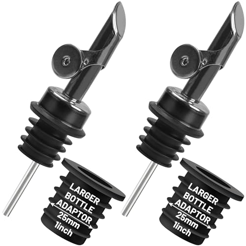 USEAMIE 2-Pack Liquor & Oil Pour Spouts with Adapters - Auto-Open/Close, Hygienic & Fast Pouring