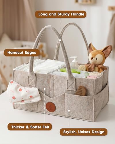 Large Felt Diaper Caddy Organizer - Khaki Portable Nursery Storage