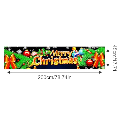 Merry Christmas Banner 78x17 in Pine Bough Bow Balls Candy - BlissYard #005