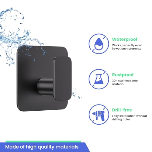 Heavy Duty Adhesive Wall Hooks - 304 Stainless Steel Waterproof 4-Pack