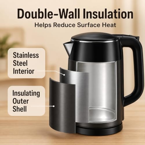 Mecity 1.7L Electric Kettle Touch Screen Temp Control No Plastic Water Boiler Grey & Black