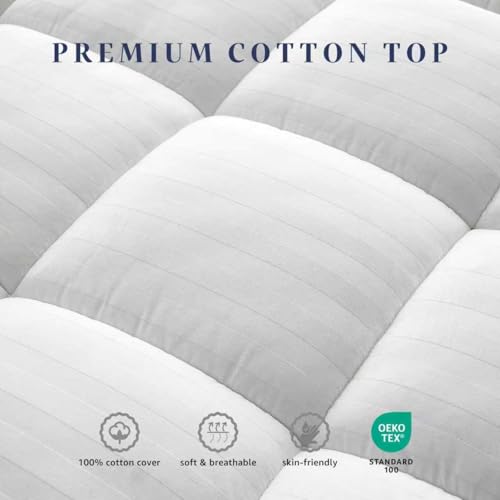King Size Mattress Topper - Breathable Cotton, Soft Quilted, Noiseless