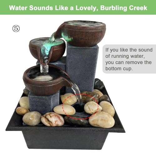 4-Tier Indoor Tabletop Water Fountain with Color LED Light & Rocks