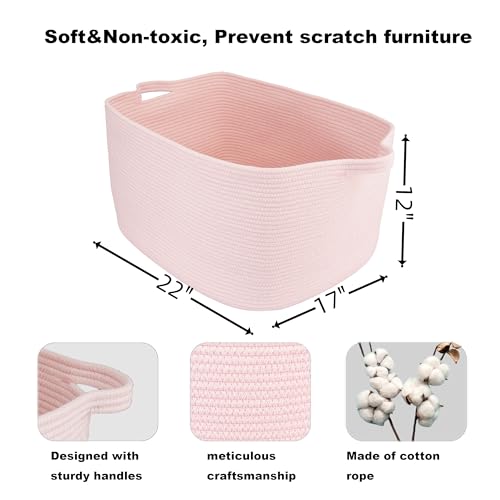 Large Woven Cotton Rope Blanket Basket - 22"x17"x12" Pink Storage Bin