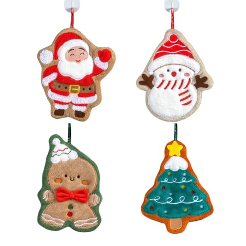 HUEYTON Christmas Series Kids Hand Towel Set - Ultra Absorbent & Soft, 4 Pack for Bathroom & Kitchen