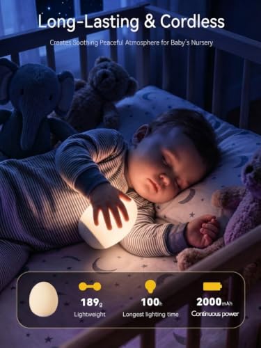 Egg Baby Night Light - Rechargeable Soft Silicone Nursery Lamp with Timer