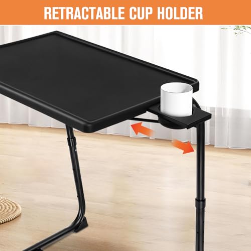 Adjustable Folding TV Tray Tables with Cup Holder, Set of 2