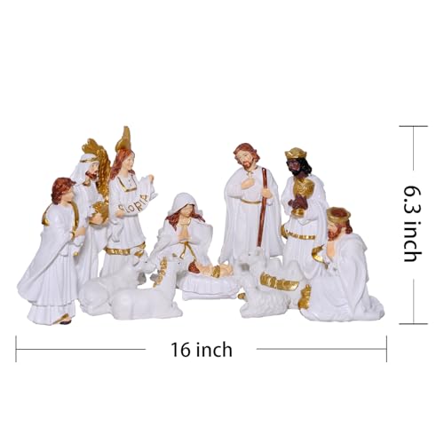 Nativity Set 12 Pcs Christmas Figures, 6 inch White Indoor Catholic Manger Scene (Aunniqum)