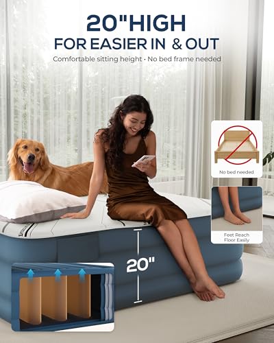 Queen Air Mattress with Built-in Pump, 20" Extra High, Foam Topper