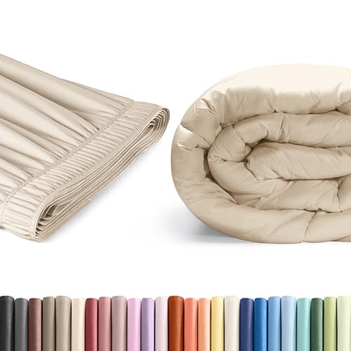 Twin Size Bed Skirt and Comforter Set - Cream Wrap Around Ruffled Bedding
