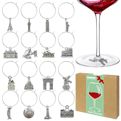 Gnollko Travel Wine Glass Charms Set - 16pcs Stem Markers for Tasting Party Gifts