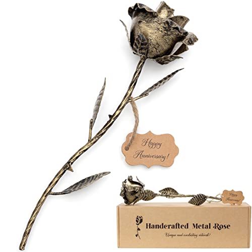 Handcrafted Bronze Rose - Unique 8th Wedding Anniversary Gift for Her