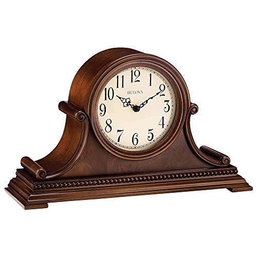 Hardwood Tambour Mantel Clock with Triple-Chime and Brown Cherry Finish