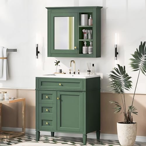 30-Inch Single Sink Bathroom Vanity Set with Mirror Cabinet and Drawers