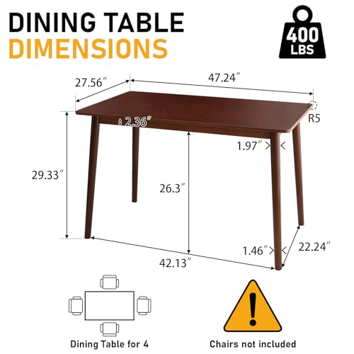 47.2-Inch Bamboo Dining Table, Mid-Century Modern Rectangular Kitchen Desk