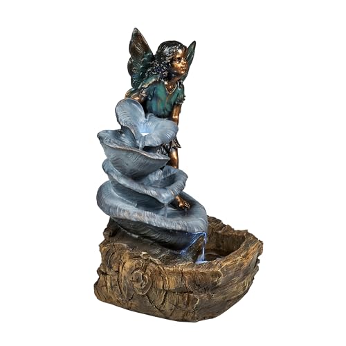 Fairy on Rock Water Fountain with LED Lights for Indoor and Outdoor Decor