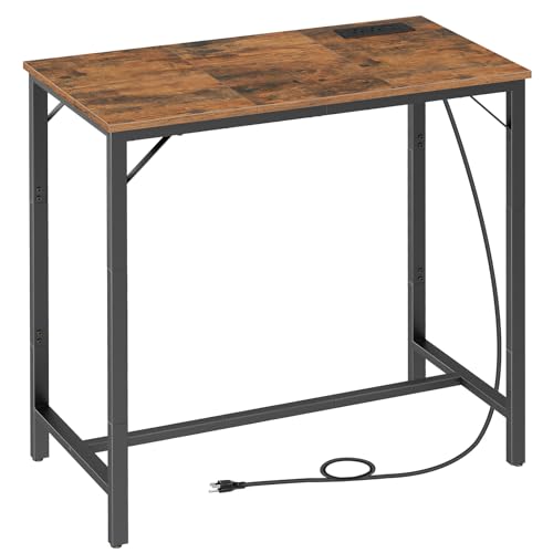Narrow Bar Table with Charging Station, Rustic Pub Table with USB Ports