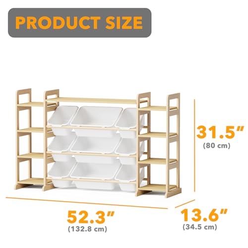 9-Bin Toy Storage Organizer with Wooden Shelving for Kids Playroom