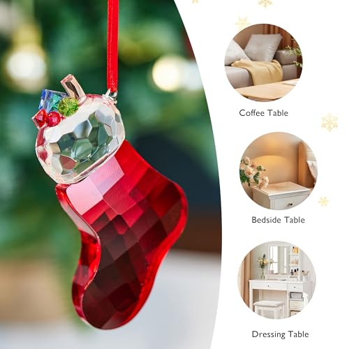 Crystal Christmas Stocking Ornament - 3.9-Inch Glass Tree Decoration