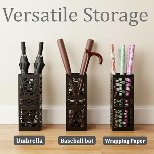 Metal Umbrella Stand for Entryway, Hollow Out Square Storage Bin, Black