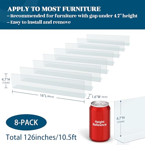 8-Pack Clear Under Sofa Blocker - Adjustable 126-Inch Couch Gap Barrier