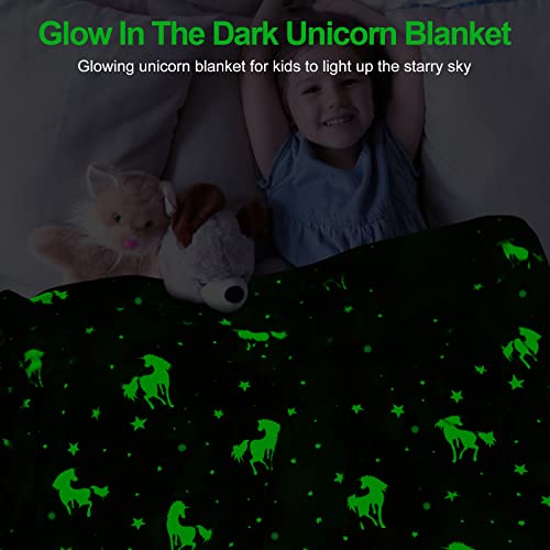 Unicorn Glow in the Dark Blanket for Girls - Soft Plush Fleece Throw 40"x60"