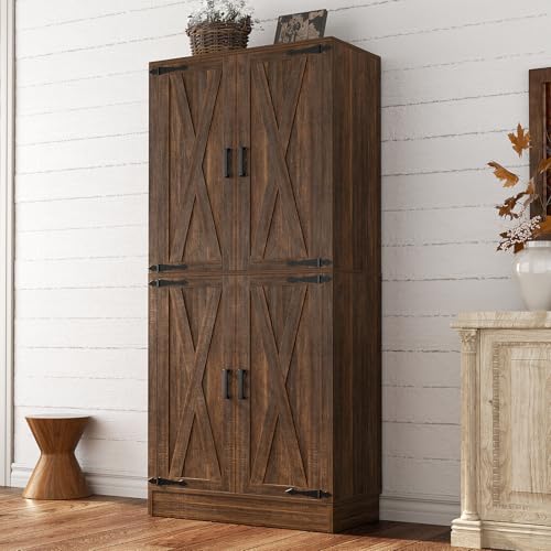 71" Tall Farmhouse Kitchen Pantry Cabinet with Barn Doors and Storage Drawer