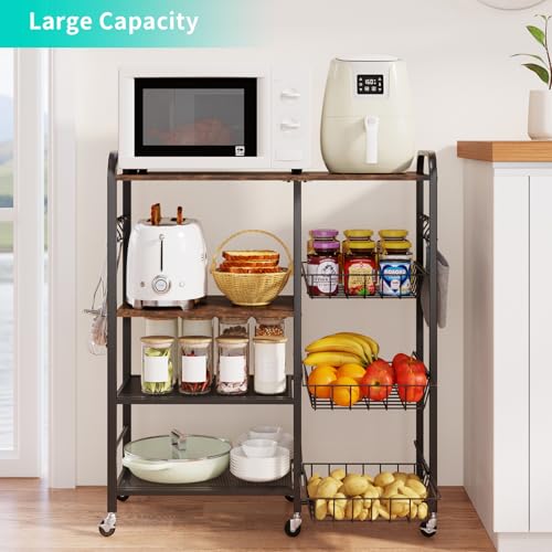 4-Tier Rolling Kitchen Microwave Cart with Pull-Out Baskets and Storage